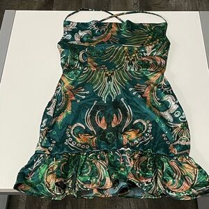 Spaghetti strap multi design silk dress